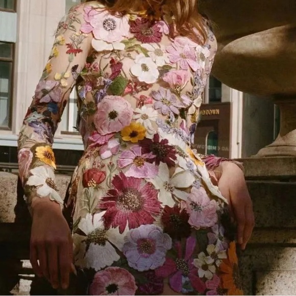 Embroidered Flowers Bell Skirt Mini Dress, Designed With Luxury In Mind - Picture 4 of 17